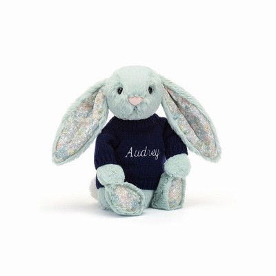 Jellycat Blossom Sage Bunny with Navy Jumper New Zealand | JQSEC1573